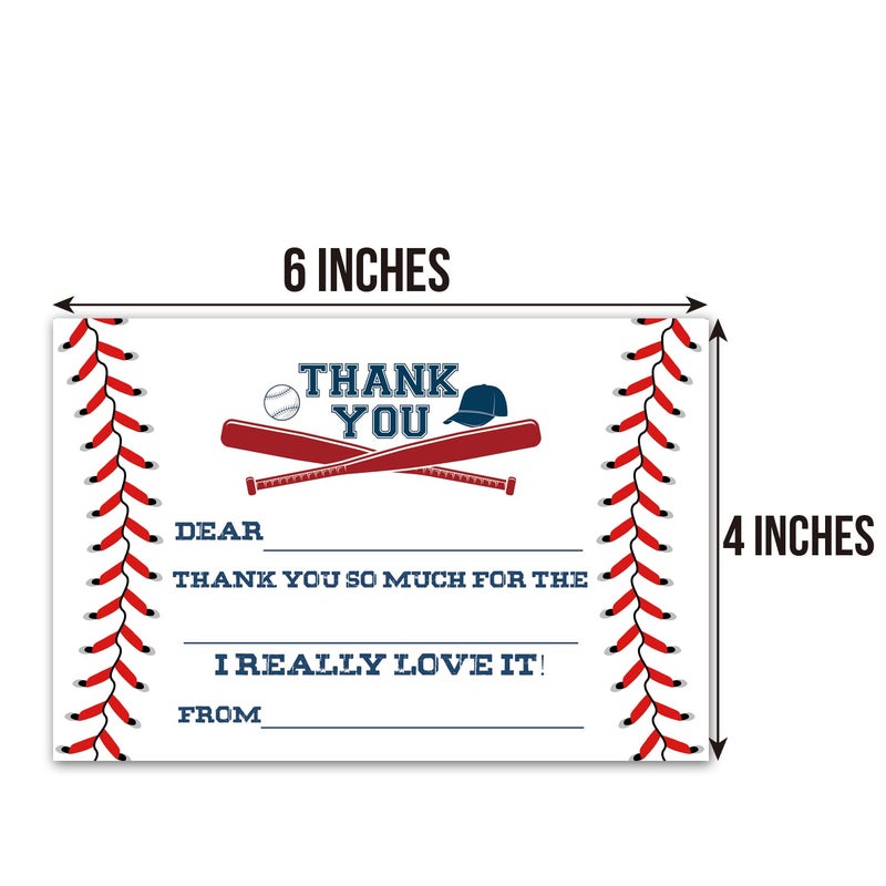 TENTADO Baseball Thank You Cards, Baseball Thank You Cards with Envelopes, Kids Fill in the Blank Thank You Cards, 20 Count with Envelopes, 4X6 inch. - Image 3